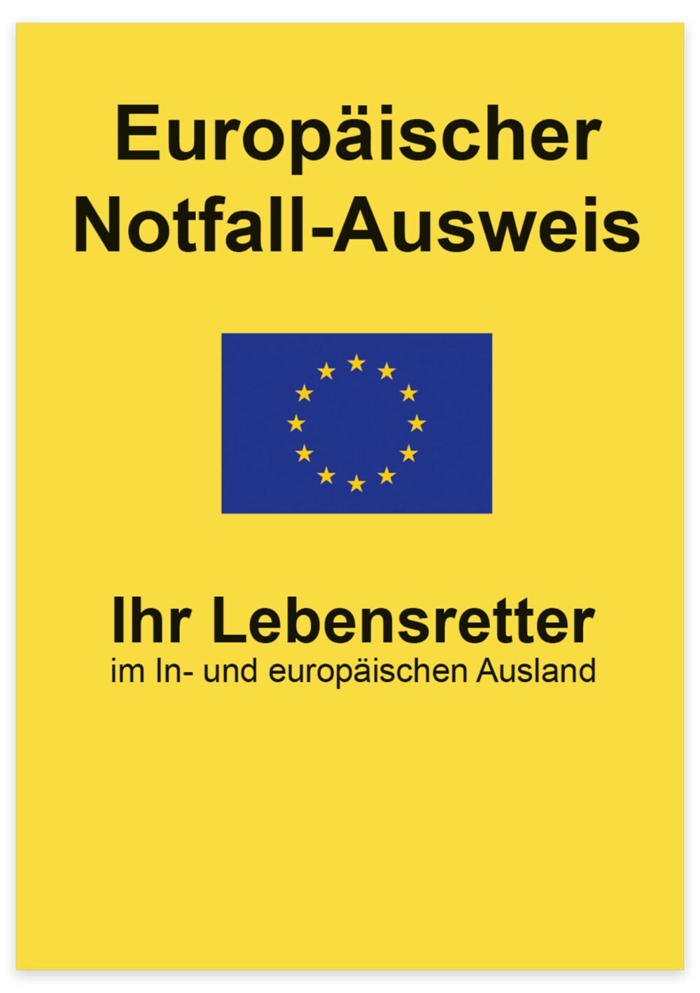 Umschlag Europäischer Notfall-Ausweis in Gelb mit EU-Flagge