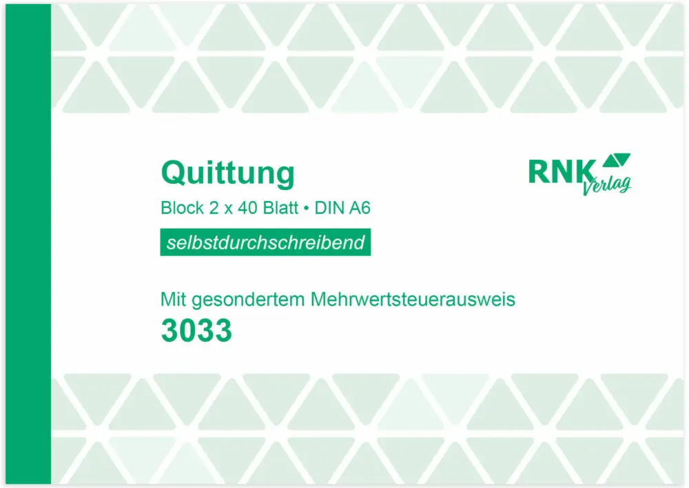 Artikelbild vom Deckblatt des Quittungs-Blocks mit der Artikelnummer 3033