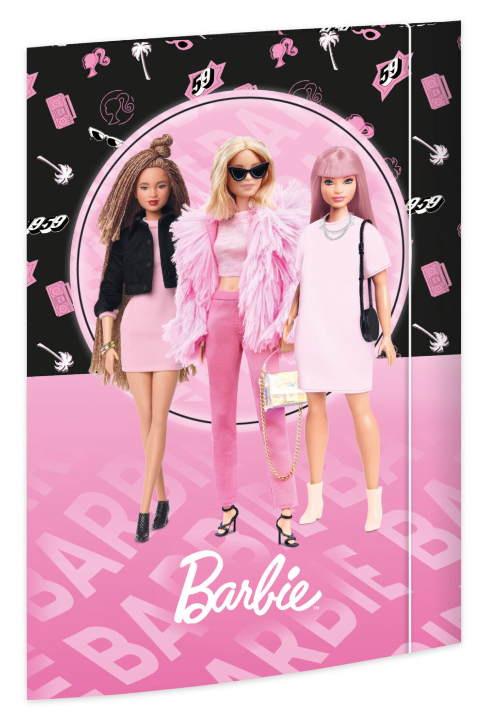 Zeichenmappe Barbie in DIN A3 mit Barbie und Freund in Rosa-Schwarz