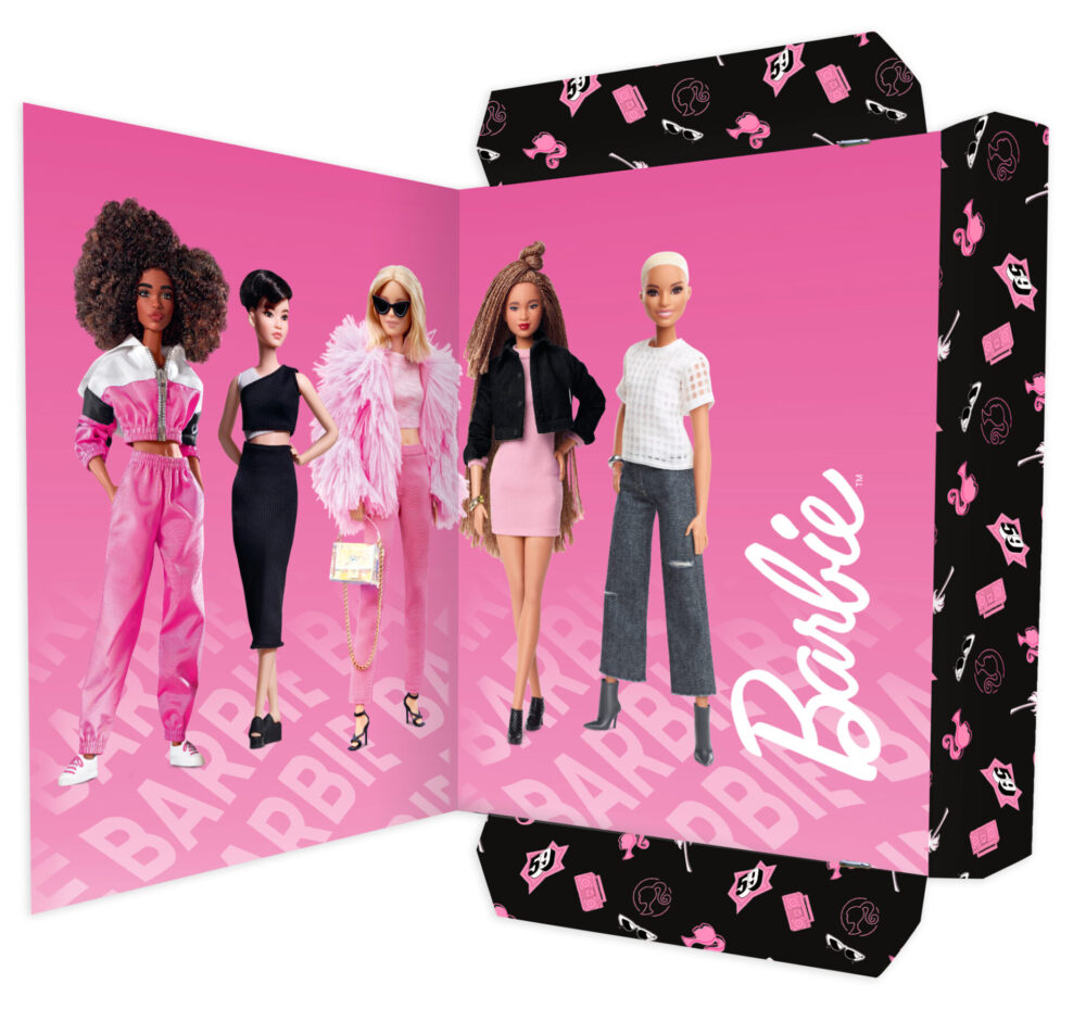 Zeichenmappe geöffnete Ansicht mit Charakteren von Barbie