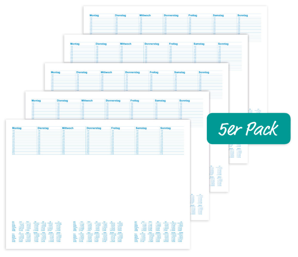 Schreibunterlage im 5er Set mit Kalendarium
