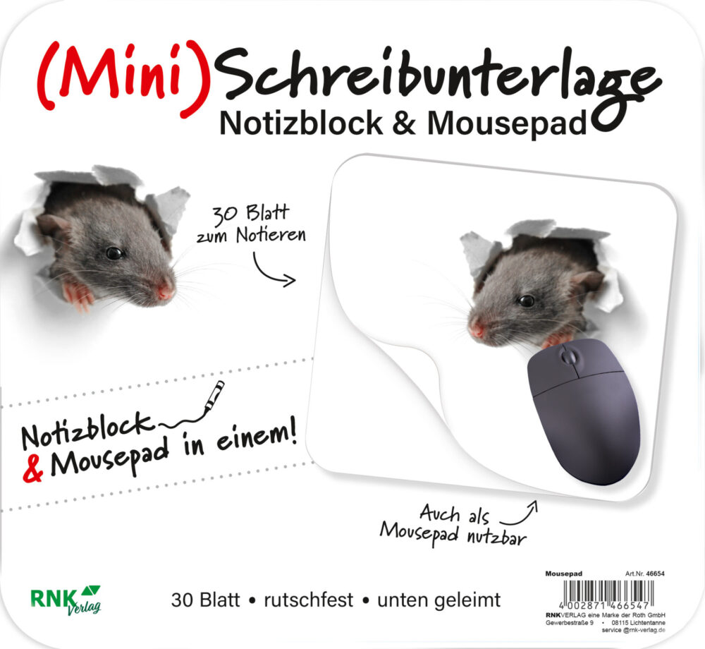 Deckblatt Mouse-Pad-Block und Mini-Schreibunterlage mit einer Maus