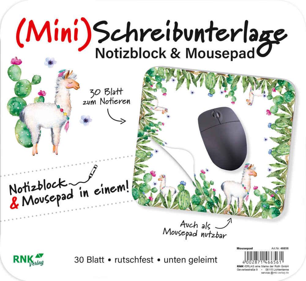 Deckblatt Mouse-Pad-Block und Mini-Schreibunterlage mit einem Lama