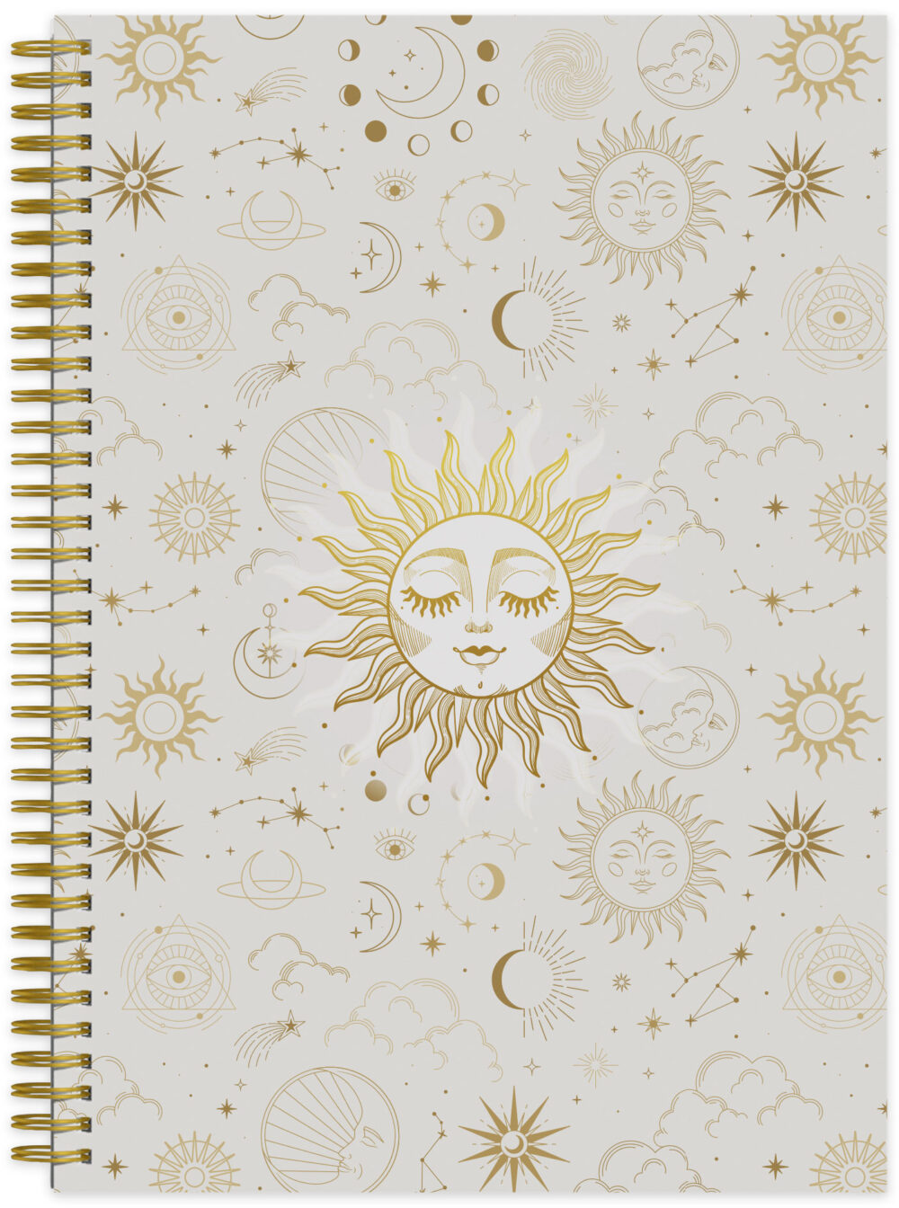 Cover Spiral-Notizbuch mit Sonne, Mond und Sterne Elementen drauf